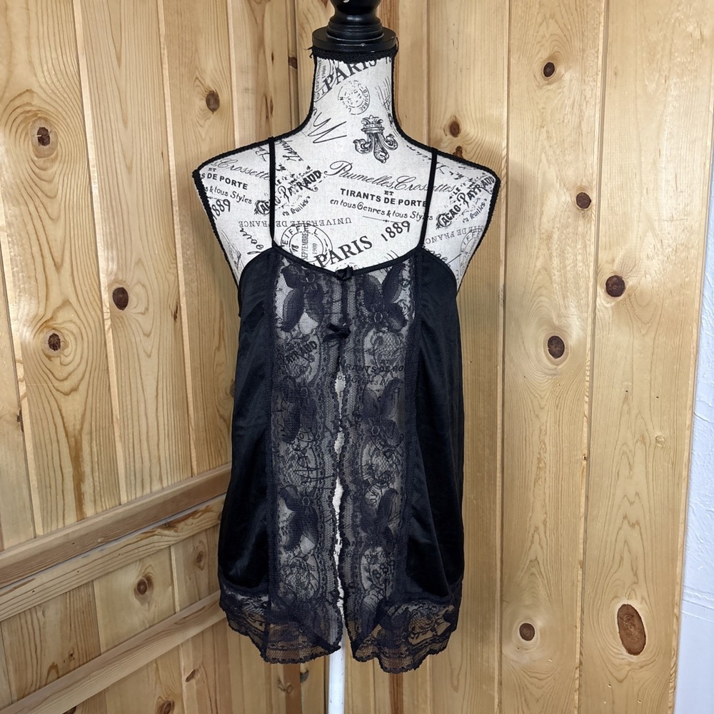 Vintage Truly Yours Master bolt USA Black Slip Lace Tank Top Whimsigoth Large